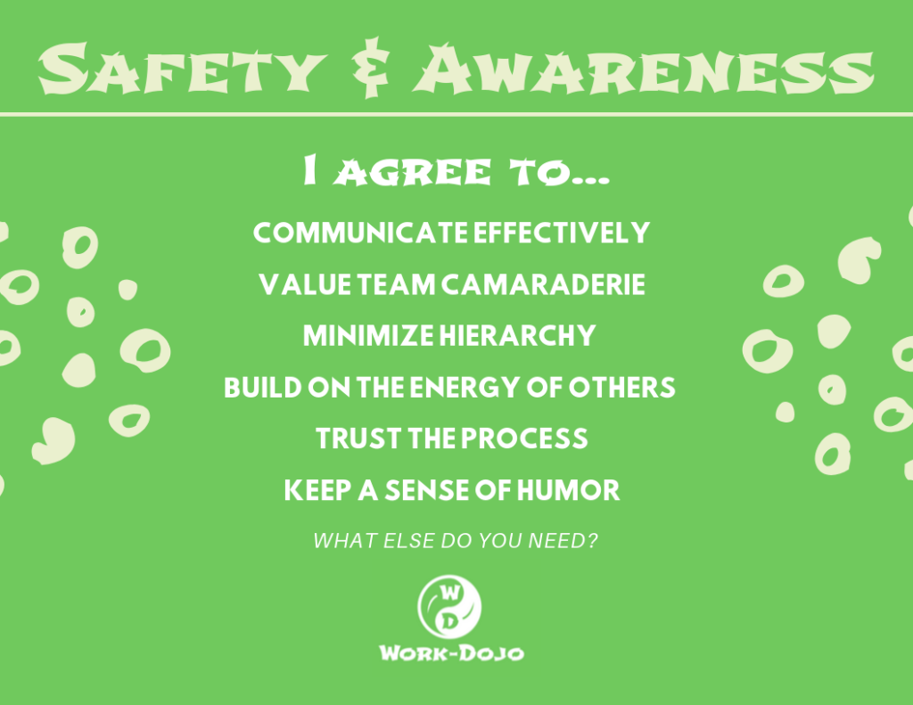 I agree to... Communicate effectively  Value team camaraderie  Minimize hierarchy   Build on the energy of others   Trust the process  Keep a sense of humor What else do you need?